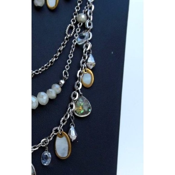Ann Taylor Loft Silver Tone Multistrand Necklace w/ Faux Labradorite MOP & Cryst - Picture 4 of 5
